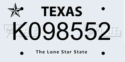K098552 Texas License Plate