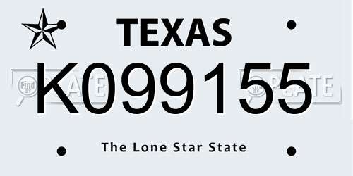 K099155 Texas License Plate