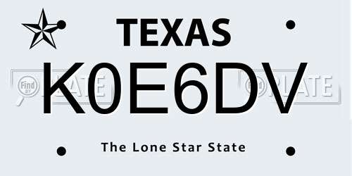 K0E6DV Texas License Plate