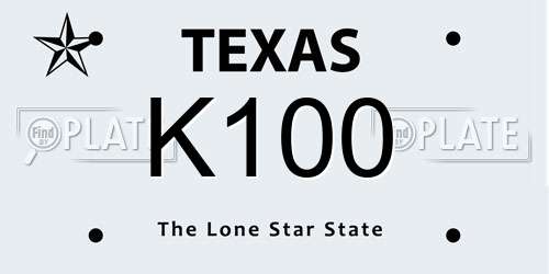 K100 Texas License Plate