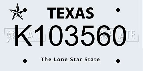 K103560 Texas License Plate