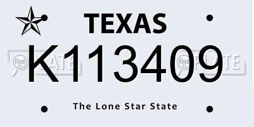 K113409 Texas License Plate
