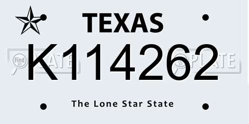 K114262 Texas License Plate