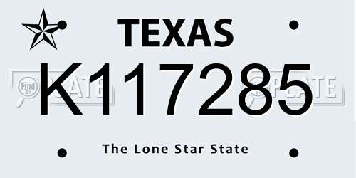 K117285 Texas License Plate