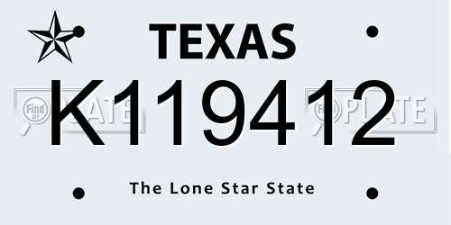 K119412 Texas License Plate