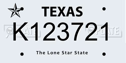 K123721 Texas License Plate