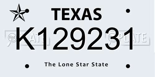 K129231 Texas License Plate