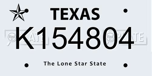 K154804 Texas License Plate