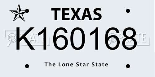 K160168 Texas License Plate