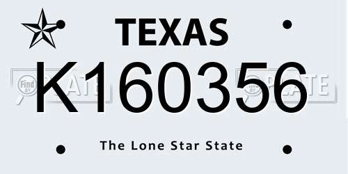 K160356 Texas License Plate