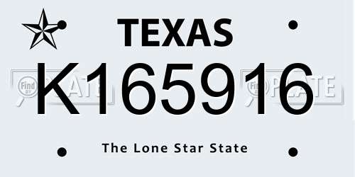 K165916 Texas License Plate