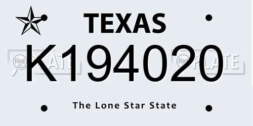 K194020 Texas License Plate