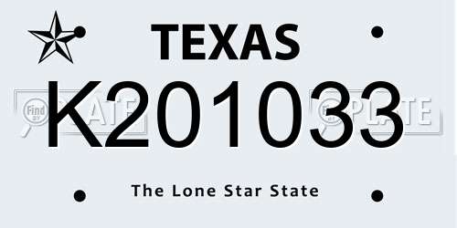 K201033 Texas License Plate