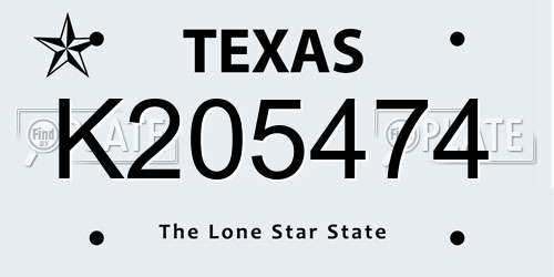 K205474 Texas License Plate
