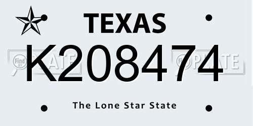 K208474 Texas License Plate