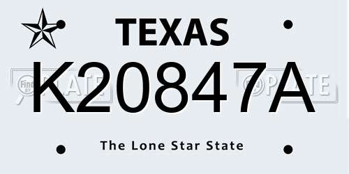 K20847A Texas License Plate