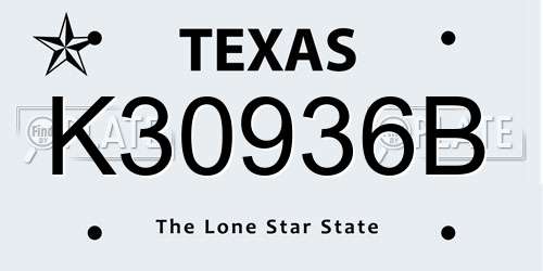 K30936B Texas License Plate