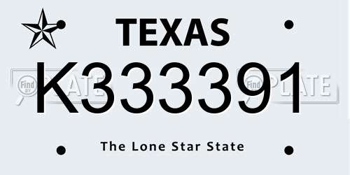 K333391 Texas License Plate