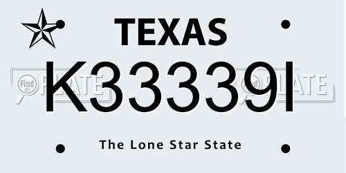 K33339I Texas License Plate