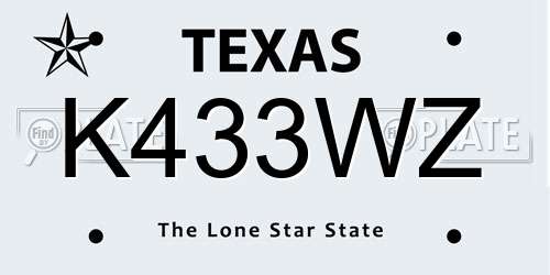 K433WZ Texas License Plate