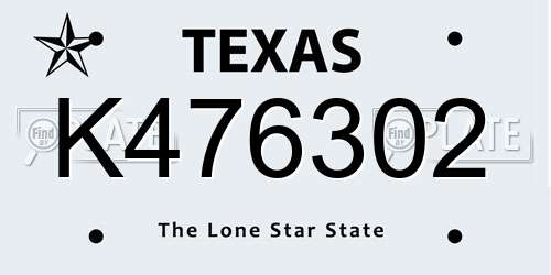 K476302 Texas License Plate