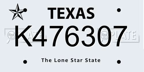 K476307 Texas License Plate