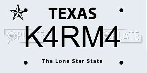 K4RM4 Texas License Plate