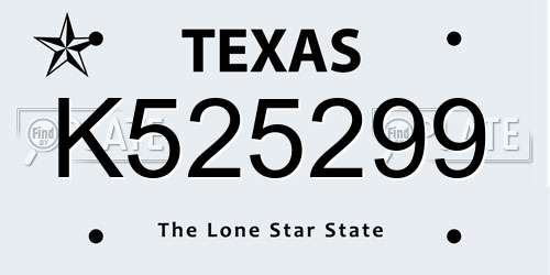 K525299 Texas License Plate