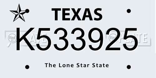 K533925 Texas License Plate