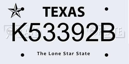 K53392B Texas License Plate