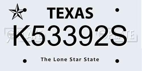 K53392S Texas License Plate