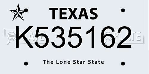 K535162 Texas License Plate