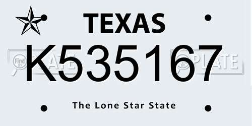 K535167 Texas License Plate