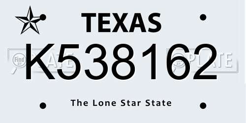 K538162 Texas License Plate