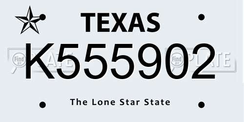 K555902 Texas License Plate