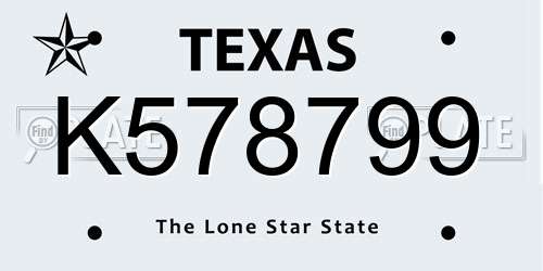 K578799 Texas License Plate