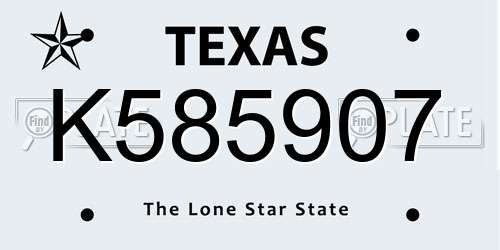 K585907 Texas License Plate