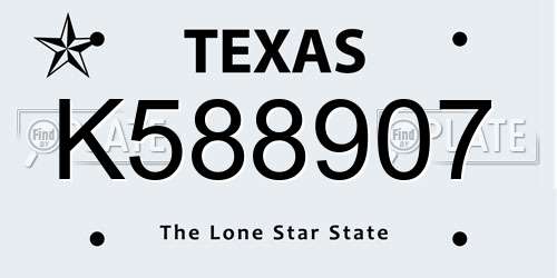 K588907 Texas License Plate