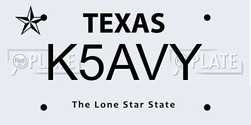 K5AVY Texas License Plate