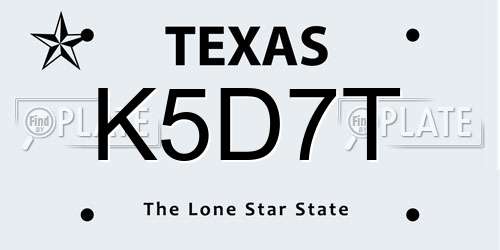K5D7T Texas License Plate