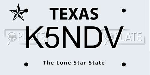 K5NDV Texas License Plate