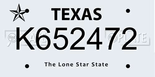 K652472 Texas License Plate