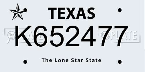 K652477 Texas License Plate