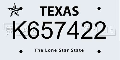K657422 Texas License Plate