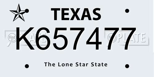 K657477 Texas License Plate