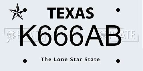 K666AB Texas License Plate