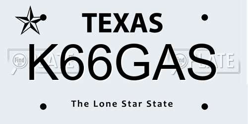 K66GAS Texas License Plate