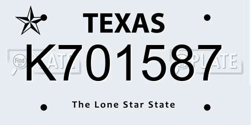 K701587 Texas License Plate