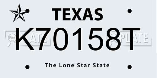 K70158T Texas License Plate
