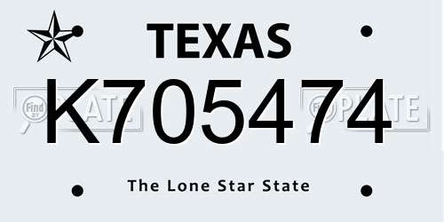 K705474 Texas License Plate